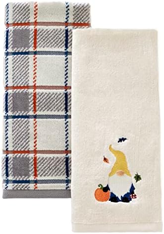 SKL Home Autumn/Fall Harvest Gnome 100% Cotton Embroidered Jacquard 2pc Hand Towel Set, Decorative for Bath/Kitchen/Bar & Gift, Natural by SKLHomebySaturdayKnightLtd