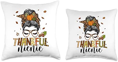 One Thankful Nienie Messy Bun Leopard Thanksgiving Family Throw Pillow - Image 3