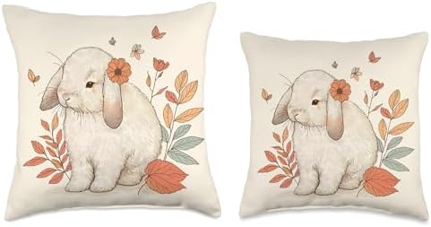 Holland Lop Rabbit Autumn Fall Red Leaves Bunny Thanksgiving Throw Pillow - Image 3