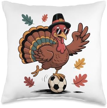 Thanksgiving Funny Turkey Soccer Sports Men Kids Boys Autumn Throw Pillow by Unknown