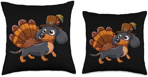 Funny Dachshund Turkey Costume Elegant Design. Cute Dachshund Dog Turkey Costume Humor Thanksgiving Boys Throw Pillow, 18x18, Multicolor - Image 3