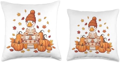 Cute Fall Duck Coffee Pumpkin Cozy Thanksgiving Design Throw Pillow - Image 3