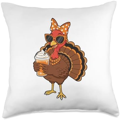 Turkey Drinking Coffee - Thanksgiving Day Fall Holiday Throw Pillow by Unknown