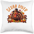 Scuba Diver Job Thanksgiving Turkey With Gnomes Fall Leaves Throw Pillow by Unknown