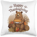 Happy Thanksgiving Bear Throw Pillow by Unknown