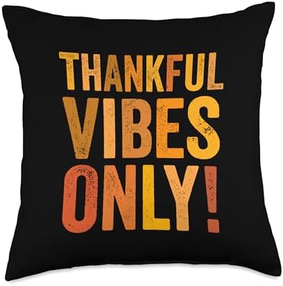 Thanksgiving Apparel by eleventeez Thankful Vibes Only Cute Thanksgiving Turkey Vintage Throw Pillow, 18x18, Multicolor by Unknown