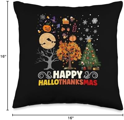 Wonderful Holidays Hallothanksmas Celebration Halloween Thanksgiving Christmas Hallothanksmas Trees Throw Pillow, 16x16, Multicolor - Image 4
