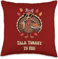 Talk Turkey to Me Coffee Bow Thanksgiving Turkey Pumpkin Pie Throw Pillow by Unknown