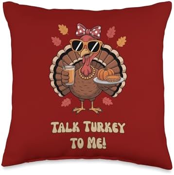 Talk Turkey to Me Coffee Bow Thanksgiving Turkey Pumpkin Pie Throw Pillow by Unknown