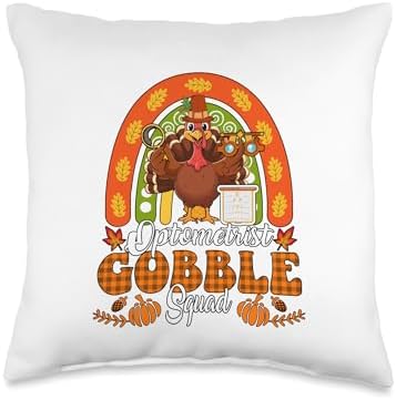 Optometrist Gobble Squad Thanksgiving Turkey Fall Rainbow Throw Pillow by Unknown
