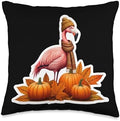 Autumn Fall Flamingo Bird Lover Thanksgiving Pumpkin Leaves Throw Pillow by Unknown