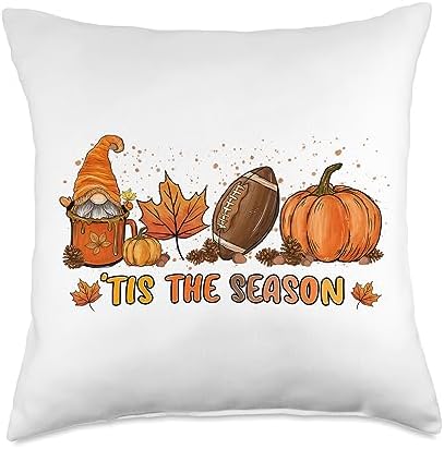 Autumn Thanksgiving Pumpkin Spice Gnome Tis The Season Pumpkin Fall Leaf Spice Latte Football Throw Pillow, 18x18, Multicolor by Unknown