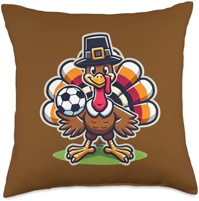 Soccer Turkey Funny Thanksgiving Animal Bird Sports Player Throw Pillow by Unknown