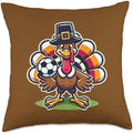 Soccer Turkey Funny Thanksgiving Animal Bird Sports Player Throw Pillow by Unknown