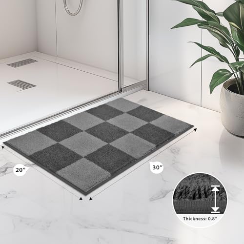 anllugs Bathroom Rugs, 20" x 30" Soft Bath Rugs, Checkered Grey & Dark Grey