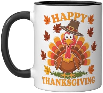 Happy Thanksgiving Funny Turkey Family Dinner Thanksgiving Ceramic Mug, Black/White, 11oz by Unknown