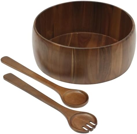 Gibson Home Laurelton 3-Piece Acacia Wood Salad Serving Bowl Set – Large 13-Inch Bowl with 2 Serving Tools by GibsonHomewares