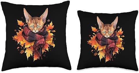 Fall Vibes Autumn Season Cat Lover Abyssinian Cat Kitten Autumn Fall Leaves Thanksgiving Throw Pillow, 18x18, Multicolor - Image 3