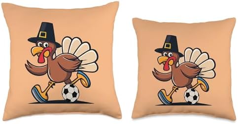 Funny Thanksgiving turkey Playing soccer Ball tees Thanksgiving Turkey Will Soccer Ball Funny Men Boys Kids Throw Pillow, 16x16, Multicolor - Image 3