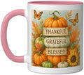 Thankful Grateful Blessed - Fall Pumpkin Family Thanksgiving Ceramic Mug, Pink/White, 11oz by Unknown