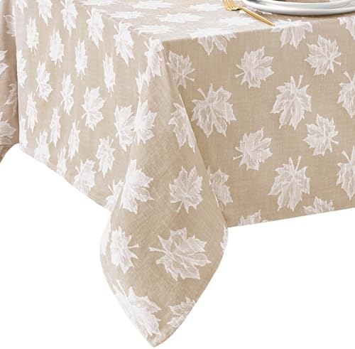 Falling Leaves Jacquard Tablecloth, Taupe - 60" W x 144" L by ElreneHomeFashions