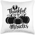 Thankful For Tiny Miracles, Family Kids Thanksgiving Throw Pillow by HadleyDesigns