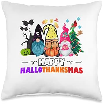 Happy HalloThanksMas Christmas Thanksgiving Halloween Throw Pillow by Unknown