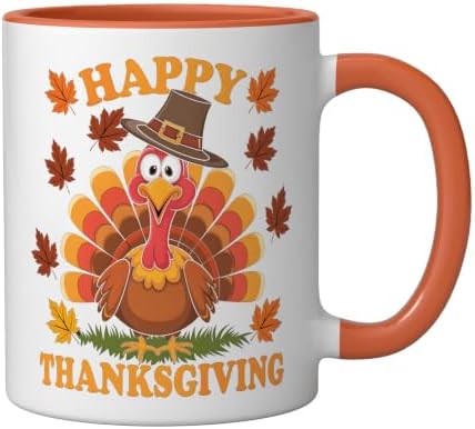 Happy Thanksgiving Funny Turkey Family Dinner Thanksgiving Ceramic Mug, Orange/White, 11oz - Image 2