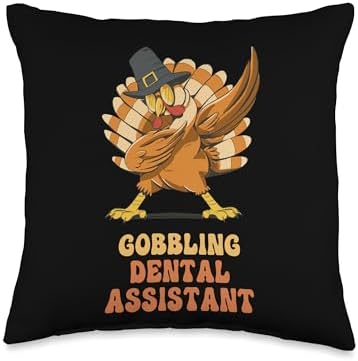 Thanksgiving Holiday Gifts and Designs Dabbing Turkey Dental Assistant Funny Thanksgiving Throw Pillow, 16x16, Multicolor by Unknown
