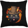 Funny Thanksgiving Black Cat Throw Pillow by Unknown