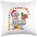 Happy Hallothanksmas T-rex Tees Happy Hallothanksmas Funny Halloween Thanksgiving Christmas Throw Pillow, 18x18, Multicolor by Unknown