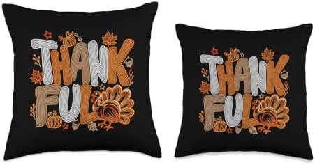 Thankful Turkey Thanksgiving Fall Autumn Line Art Throw Pillow - Image 3