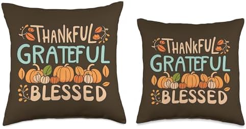 Fall Thankful Grateful Blessed Thanksgiving Family Pumpkin Throw Pillow, 16x16, Multicolor - Image 3