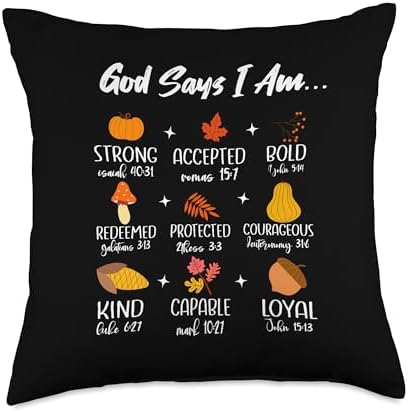 God’s Autumn Blessings – Fall Thanksgiving Faith Symbols Throw Pillow by Unknown