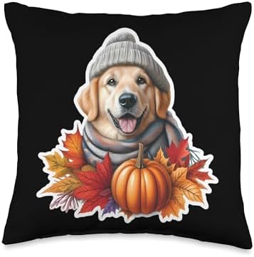 Autumn Fall Kuvasz Dog Owner Thanksgiving Mom Dad Pampkin Throw Pillow by Unknown