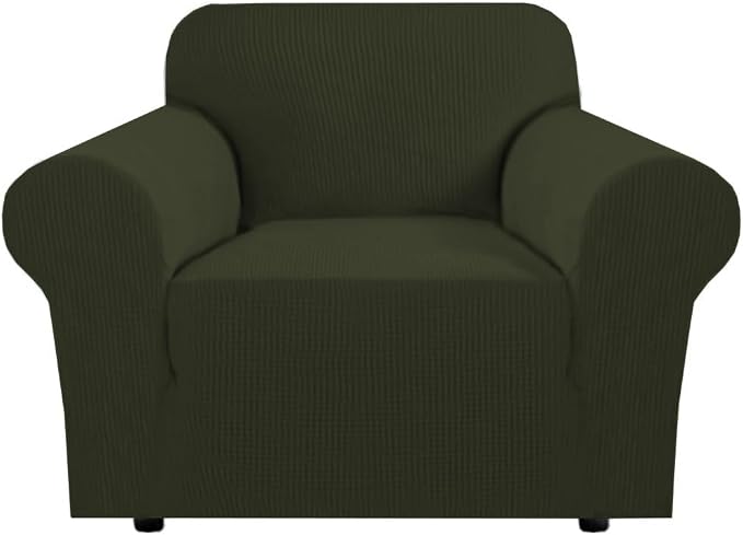H.VERSAILTEX Stretch Chair Slipcover Sofa Cover Furniture Protector Cover High Spandex Small Checks Knitted Jacquard Sofa Cover Chair Covers for Living Room (Armchair 31"-40", Olive)