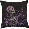 Gothic Skeleton Purple Flower Goth Grunge Halloween Skull Throw Pillow