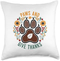 Paws and Give Thanks Dog Paw Floral Thanksgiving Day Throw Pillow by Unknown
