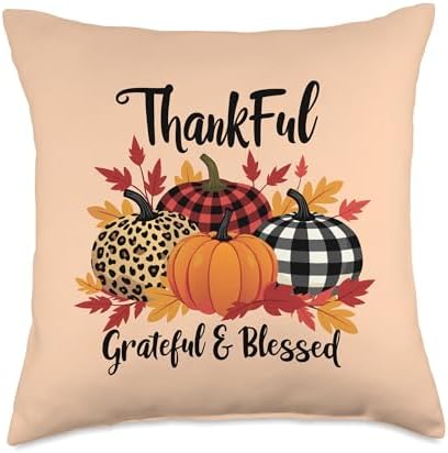 Thanksgiving Autumn Fall Pumpkin Thankful Grateful Blessed Throw Pillow by Unknown
