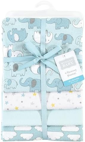 Hudson Baby Unisex Baby Cotton Poly Flannel Receiving Blankets, Boy New Elephant, One Size - Image 2
