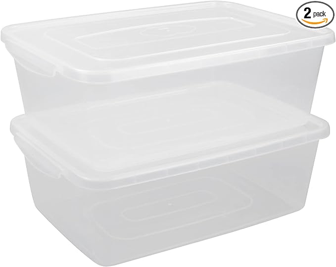 16 Quart Clear Storage Bin, Plastic Tubs with Lids Storage, 2-Pack | Full Transparent Container, Stackable, Durable Box, Food Container, Organizer Bin, Shoe Box, Proofing Container