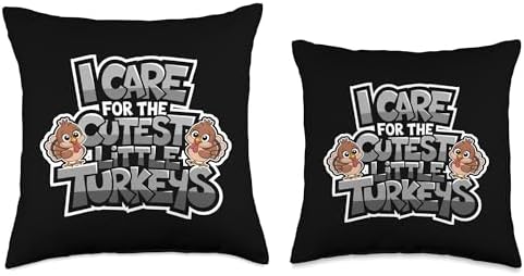 I Care For Cutest Little Turkeys Teacher Nurse Thanksgiving Throw Pillow - Image 3