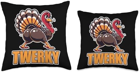 Funny Twerkey Shirt Turkey Pilgrim Thanksgiving Twerking Throw Pillow - Image 3