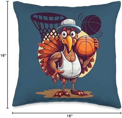 Basketball Kids Thanksgiving Boys Decorations Room Thanksgiving Funny Turkey for Basketball Player Party Decor Throw Pillow, 16x16, Multicolor - Image 4