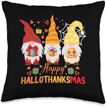 Happy Hallothanksmas Thanksgiving Halloween Merry Christmas Throw Pillow by Unknown