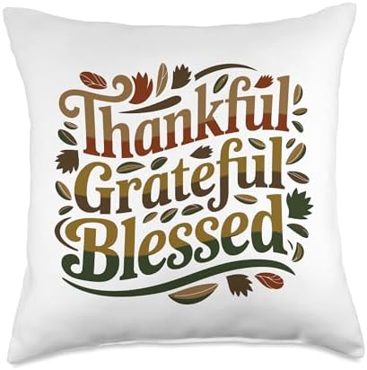 Thankful Grateful Blessed, Friendsgiving Thanksgiving Throw Pillow by HadleyDesigns