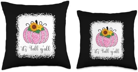 It's Fall Yall Pumpkin Pink Leopard Print Thanksgiving Women Throw Pillow - Image 3