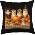Fall Thanksgiving Cats Dinner Feast Vintage Fall Home Decor Throw Pillow by Unknown