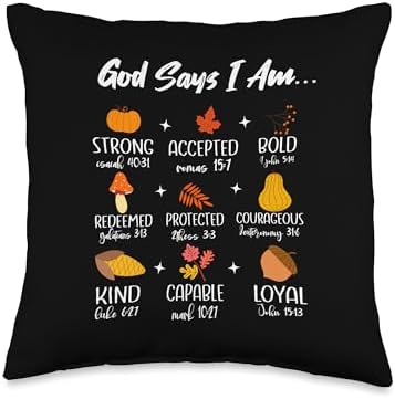 God’s Autumn Blessings – Fall Thanksgiving Faith Symbols Throw Pillow by Unknown