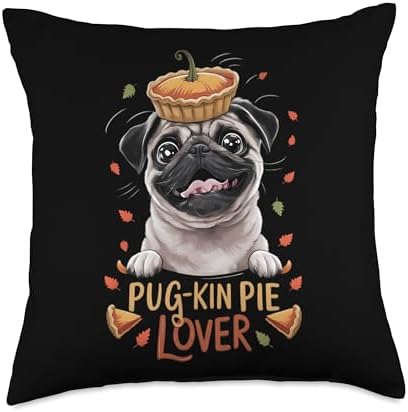 Pug-kin Pie Lover Funny Dog Thanksgiving Pug Throw Pillow by Unknown
